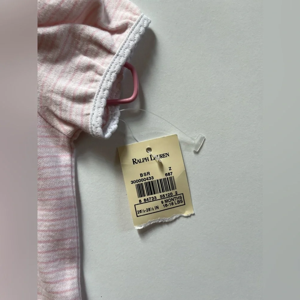 NWT Girls Ralph Lauren pink & white striped onesie, 9M